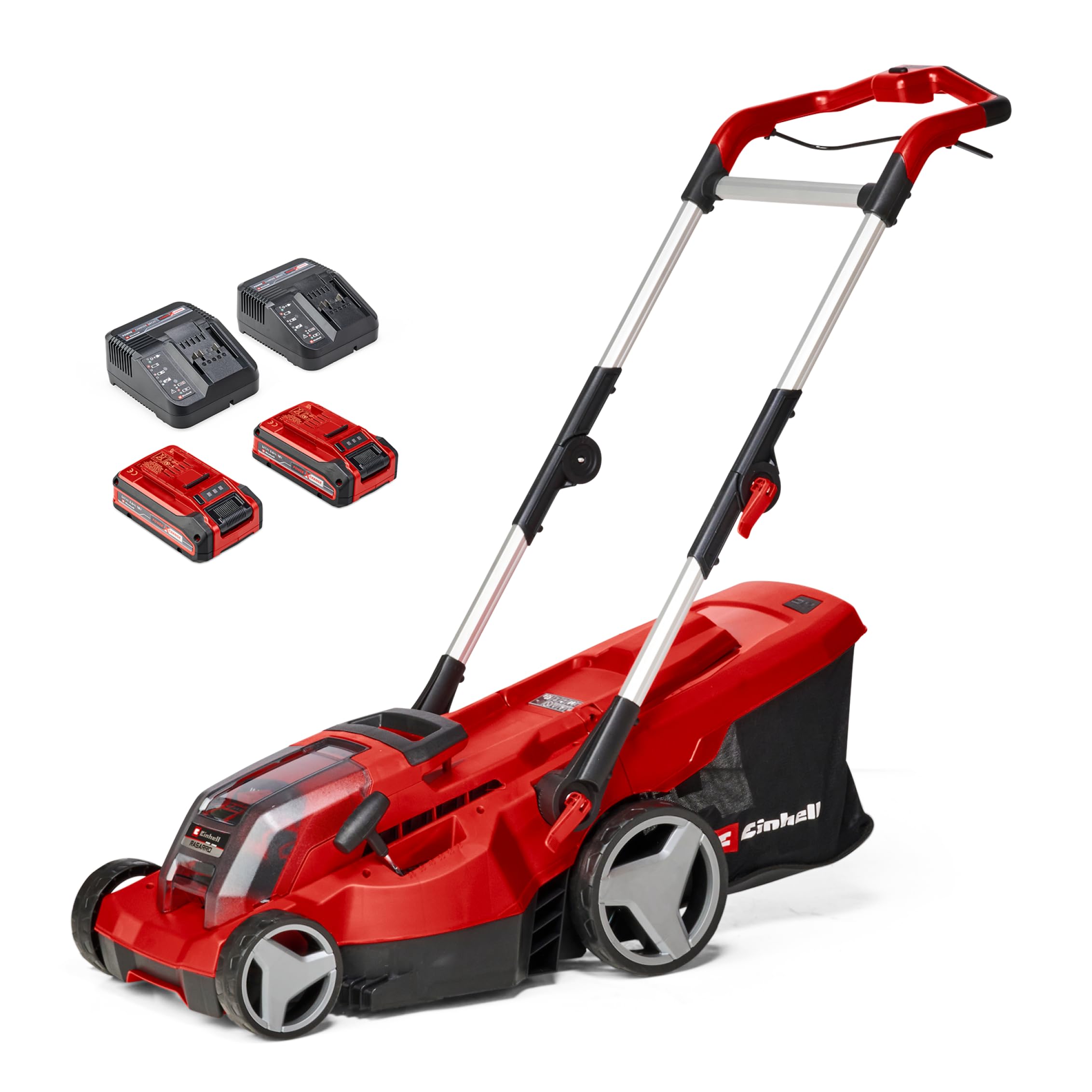 Einhell Cortacésped inalámbrico RASARRO 36/36 Kit | PXC | 36 V | 36 cm de ancho de corte | hasta 400 m² | Cesta de recogida de 45 L | 2 baterías PXC+ de 3,0 Ah y 2 x cargadores