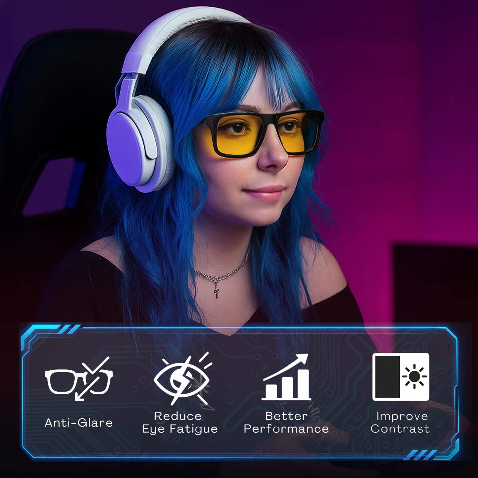 Premium Gaming und Computer Brille Block 78% - 93% Blaulicht 100% UV420 HEV Lichtfilter Anti Augenanstrengung Migräne