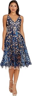 Dress the Population Womens Blair Plunging Fit and Flare Midi Dress