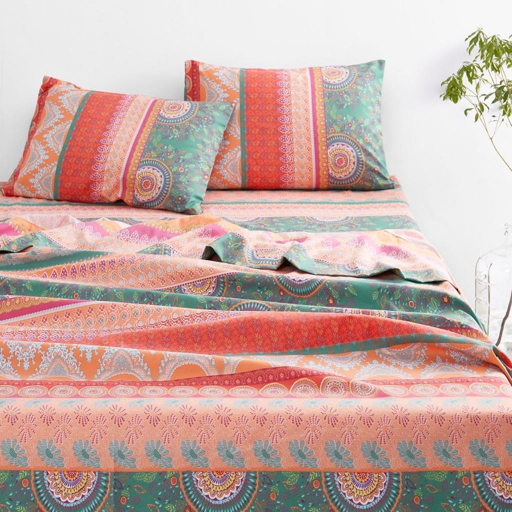 Amazon.com: Wake In Cloud - Boho Bed Sheets, 4-Piece Sheet Set ...
