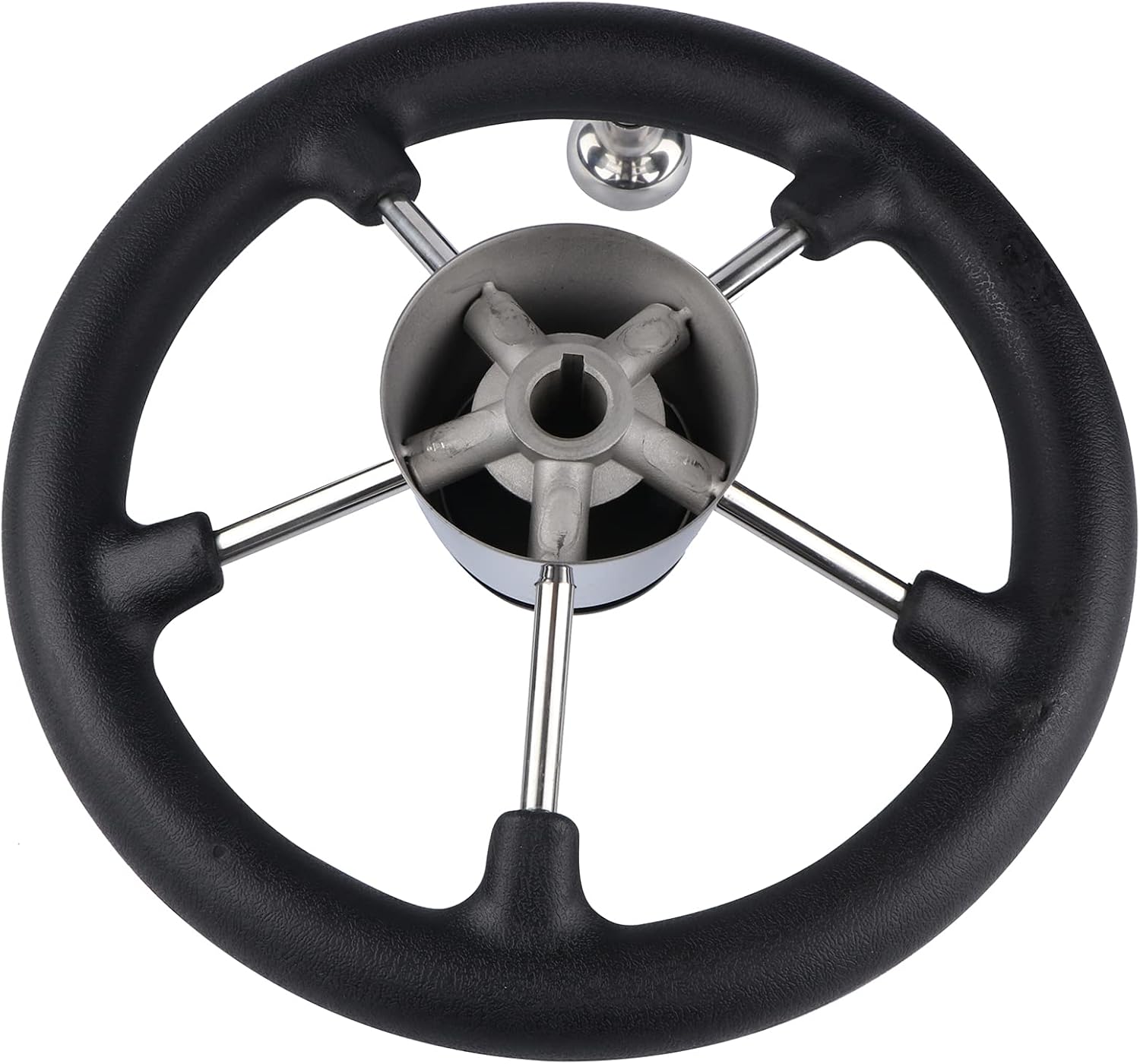 11" Boat Steering Wheel – 316 Stainless Steel 5-Spoke Destroyer Style, 3/4" Tapered Shaft, Anti-Slip PU Foam Grip & Steering Knob Included, for Boats, Yachts & Pontoon Boats