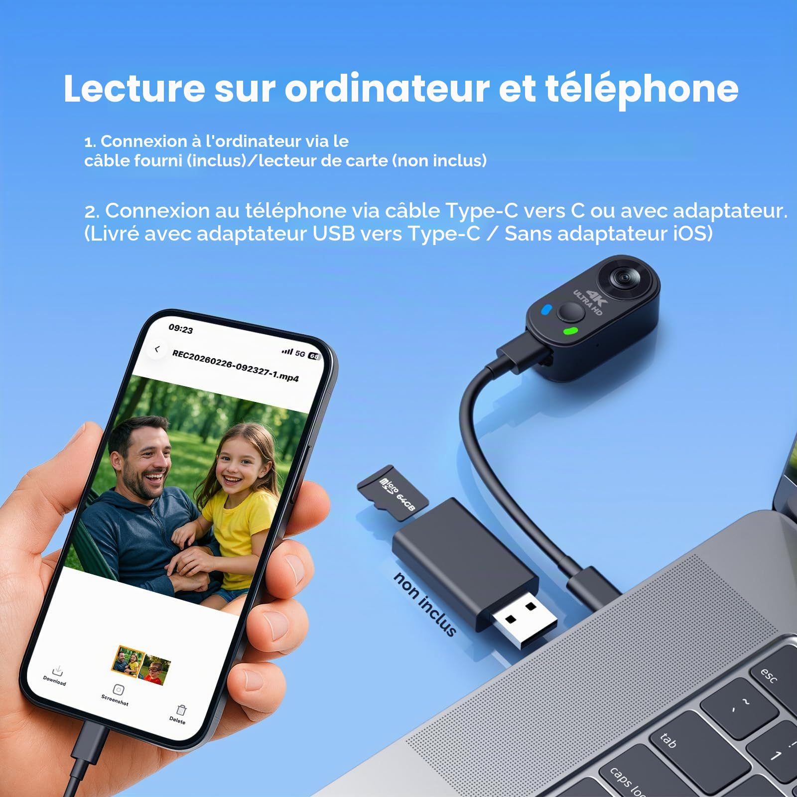 Caméra Sport 4K 30fps & Mini Caméras Moto - EIS Stabilisation, Fixation Magnétique, Carte 64Go Incluse, 150° Grand Angle - Vlog Caméra Pouce avec Boîtier de Charge 1800mAh pour TikTok/Voyage/POV