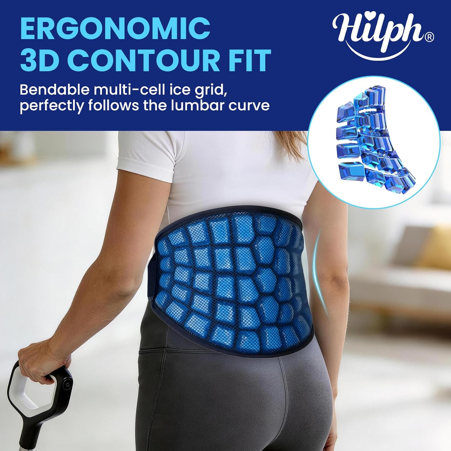 Hilph Extra Large Ice Pack Wrap for Back Pain Relief - 2 Hours Long Lasting Cold Therapy with Ice Grid Design for Lower Back, Reusable Cold Pack for Waist, Lower Lumbar, Sciatica, Tailbone Relief - Image 3