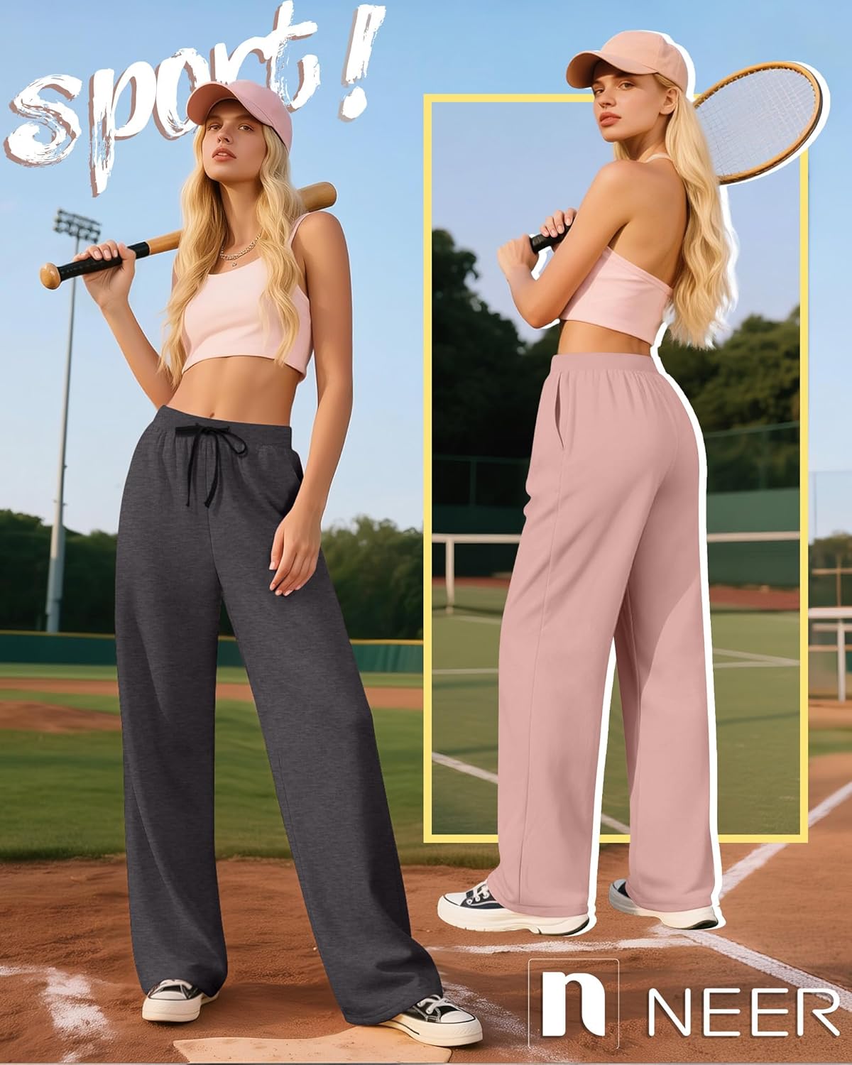 Neer 3 Pack Women's Yoga Sweatpants Wide Leg Drawstring Baggy Pants Casual Loose Workout Open Bottom Lounge Pants - Image 3