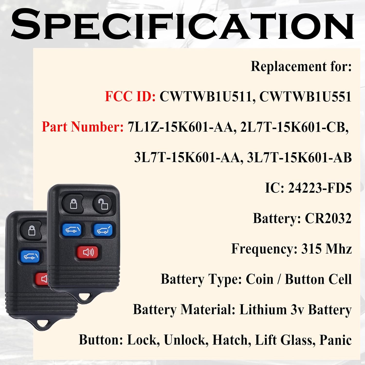SUPALAND Key Fob Replacement Fits for Lincoln Navigator 2007-2010 Ford Expedition 2003 2004 2005 2006 2007 2008 2009 2010 Keyless Entry Remote Control CWTWB1U511 CWTWB1U551 7L1Z-15K601-AA