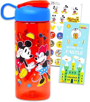 Mickey and Minnie Water Bottle Set - Disney School Supplies Bundle with Mickey Drinking Bottle Plus Stickers and More | Disney Canteen for Kids