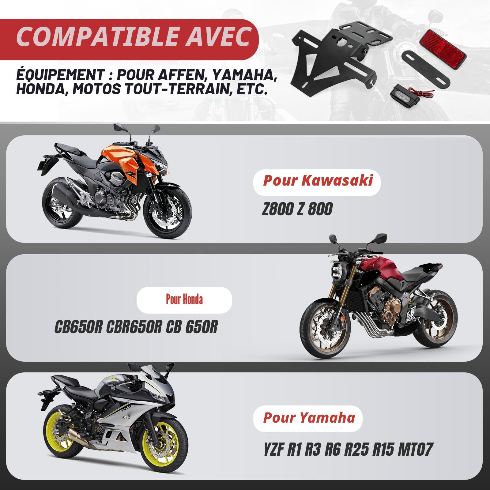 Support de Plaque d'immatriculation pour Moto, Angle réglable pour Moto, Porte-Plaque de numéro de Moto avec éclairage de Plaque, Support Universel De Clignotant pour Feu Arrière De Moto