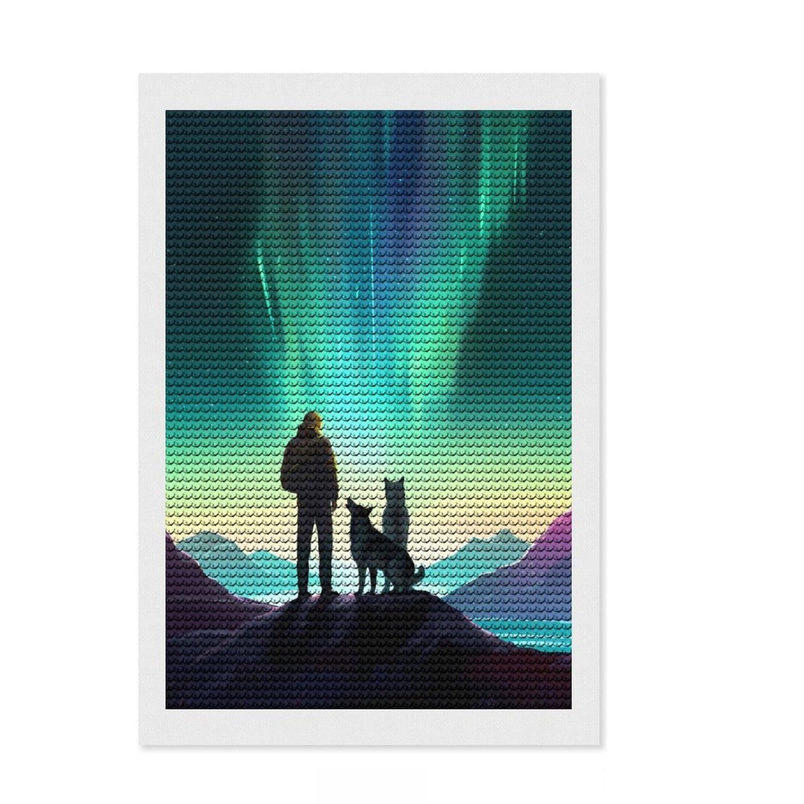 Junmoney Stellar Wanderers and Dogs Diamond Painting Set 8"x12", Farmhouse Decor, Modern Decor, Full Kit Included, Creative Gift Idea, Adhesive Canvas