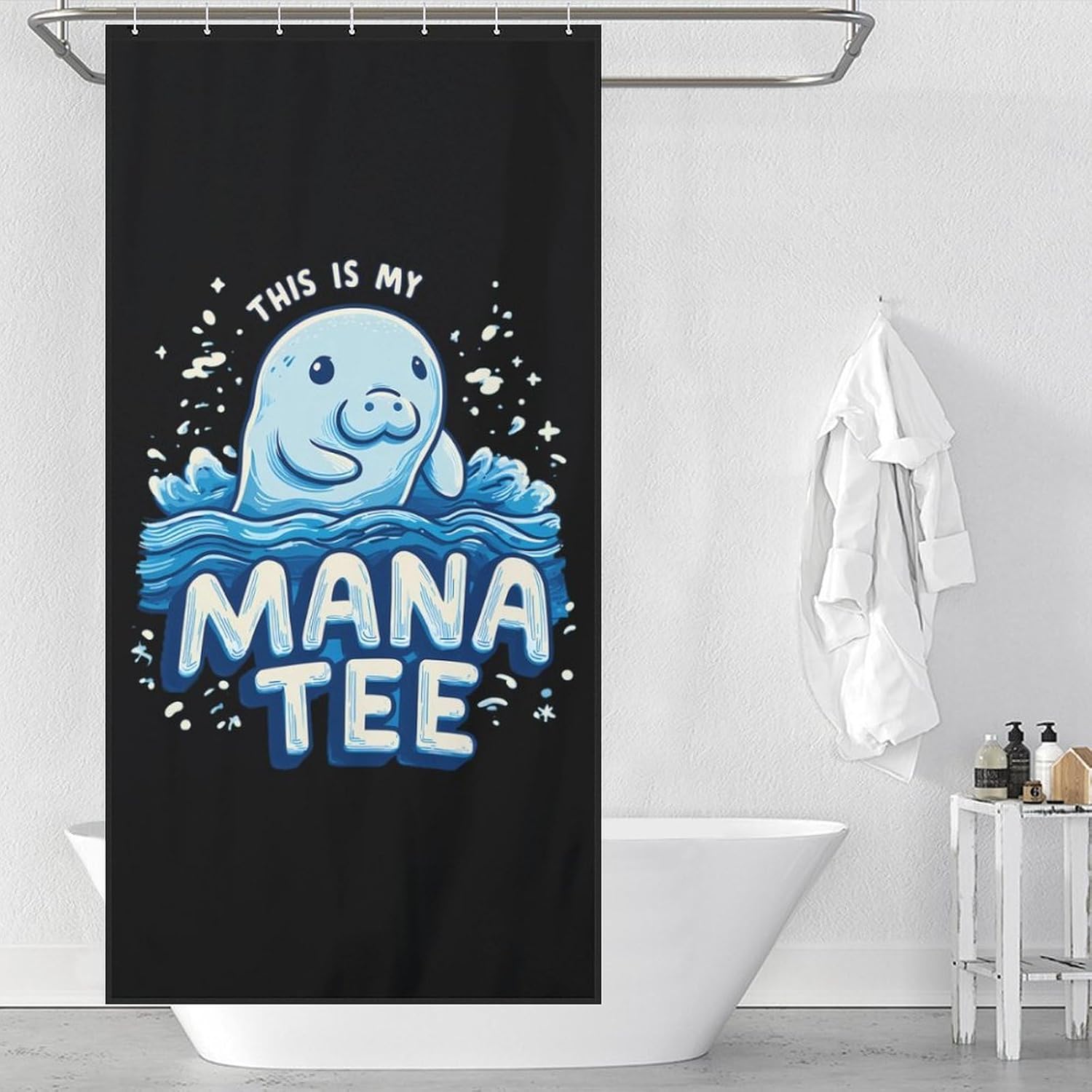 Cartoon Manatees Bathroom Shower Curtain Print Background with Hooks Bath Bathtub Decor