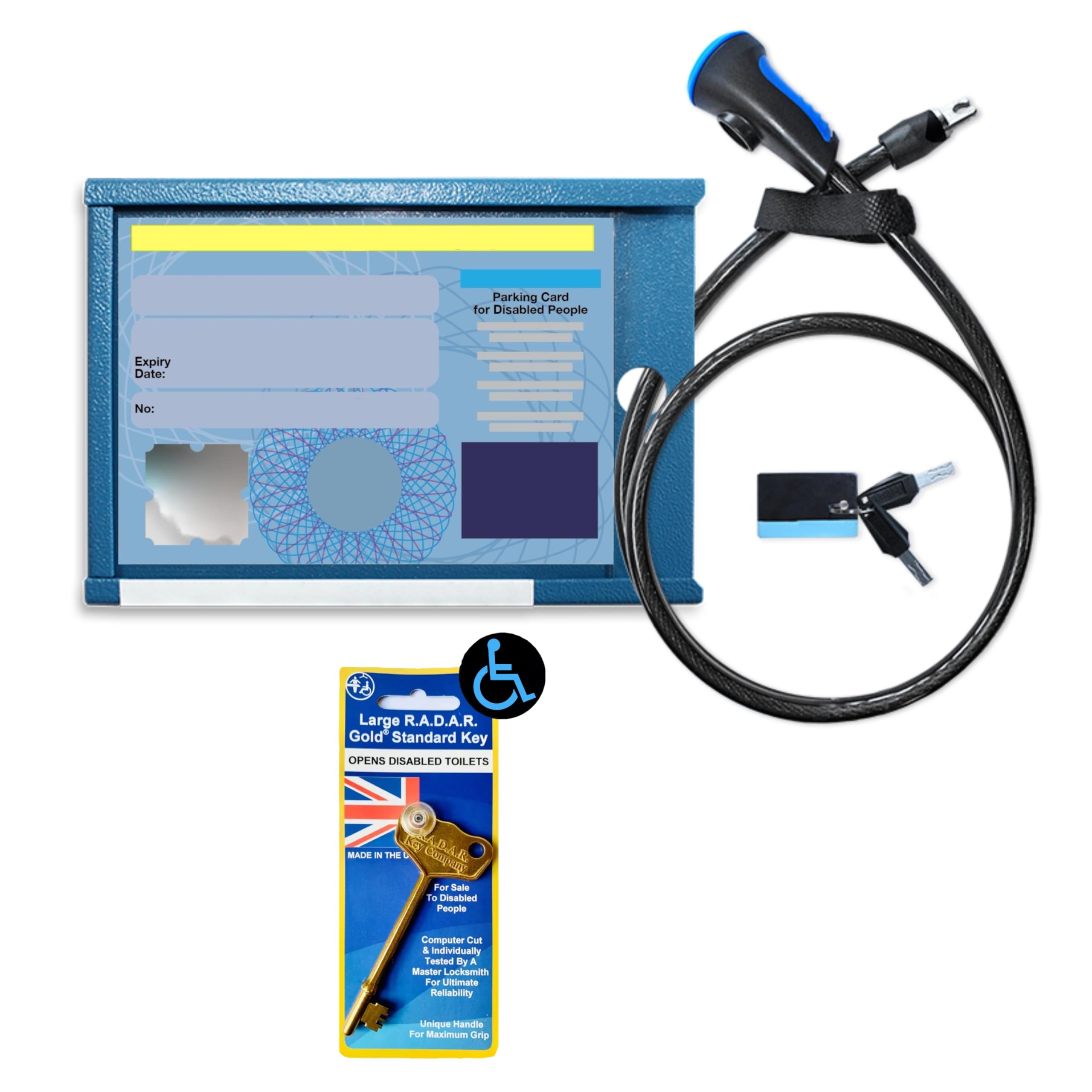 Anti Theft Blue Badge Disabled Holder Lock Security Device for Car & Radar Key for Disabled Toilets Access - Disability Parking & Toilet Access Wallet - Secure Attachment via Steering Wheel
