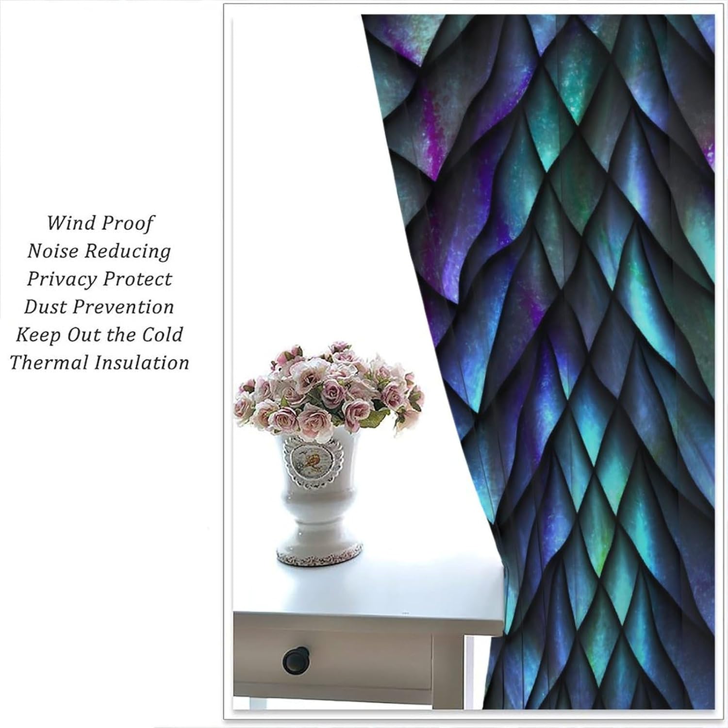 Fantasy Koi Dragon Blackout Curtains Pink Purple Scales in Watercolor Glow Mythical Creature Art Window Treatments for Kitchen Boys Teens Bedroom Living Dining Room 42" W X 63" L