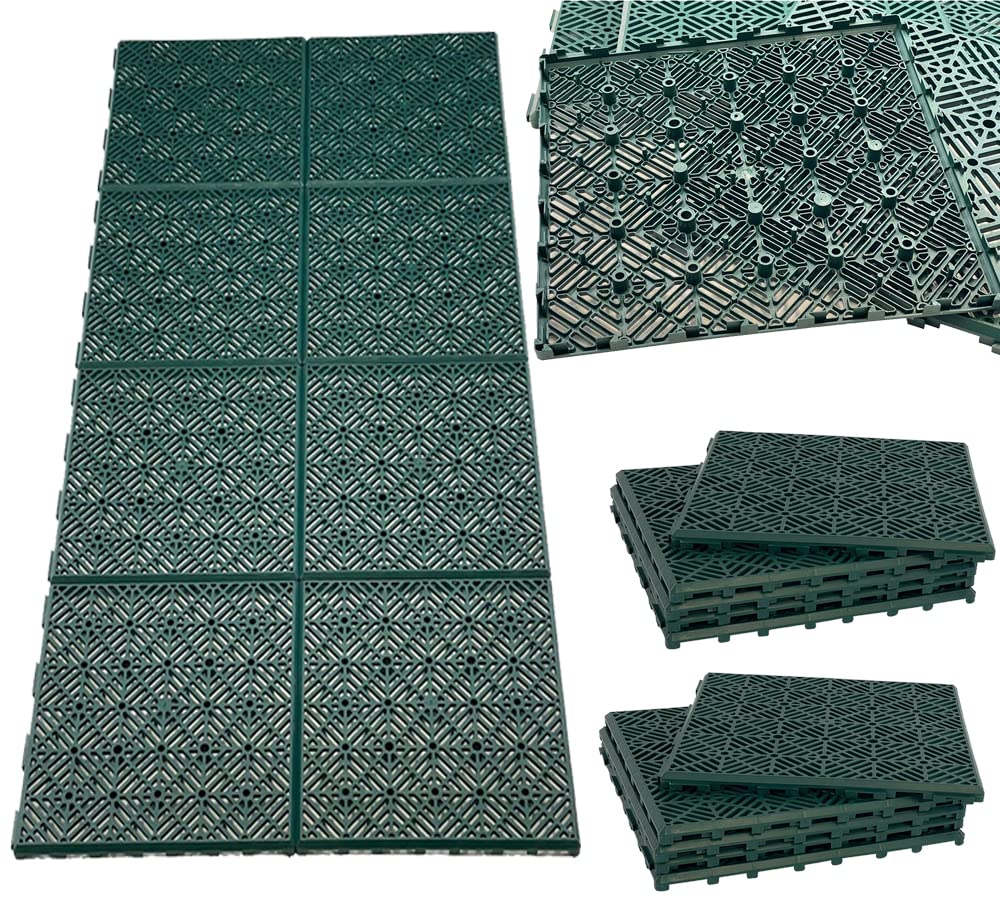 MUSAN Interlocking Plastic Garden Tiles - Heavy Duty Nonslip Outdoor Walkaway Tiles - Decking Waterproof Floor Mats - Perfect For Path Patio, Lawn, Paving, Balcony W 30cm x L 30cm (30x Green)