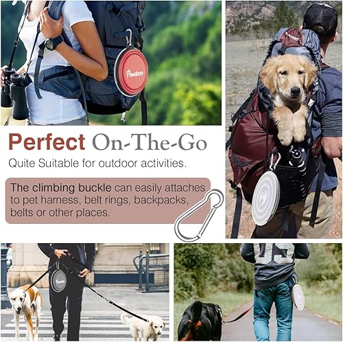Miniatura 3 de Pawaboo Paquete de 2 cuencos plegables para perros, cuencos de silicona con tapas y mosquetones para perros y gatos, tazón portátil para alimentos
