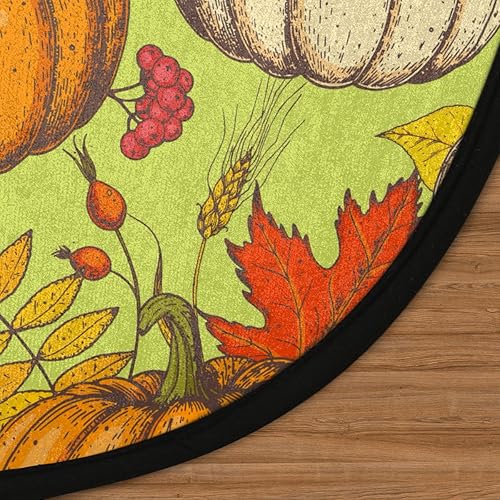 Miniatura 3 de Autumn Colorful Pumpkin Maple Leaves Round Rug, 3 Ft Washable Soft Circular Floor Mat, Non Slip Low Pile Area Rugs for Kids Room Bedroom Bathroom
