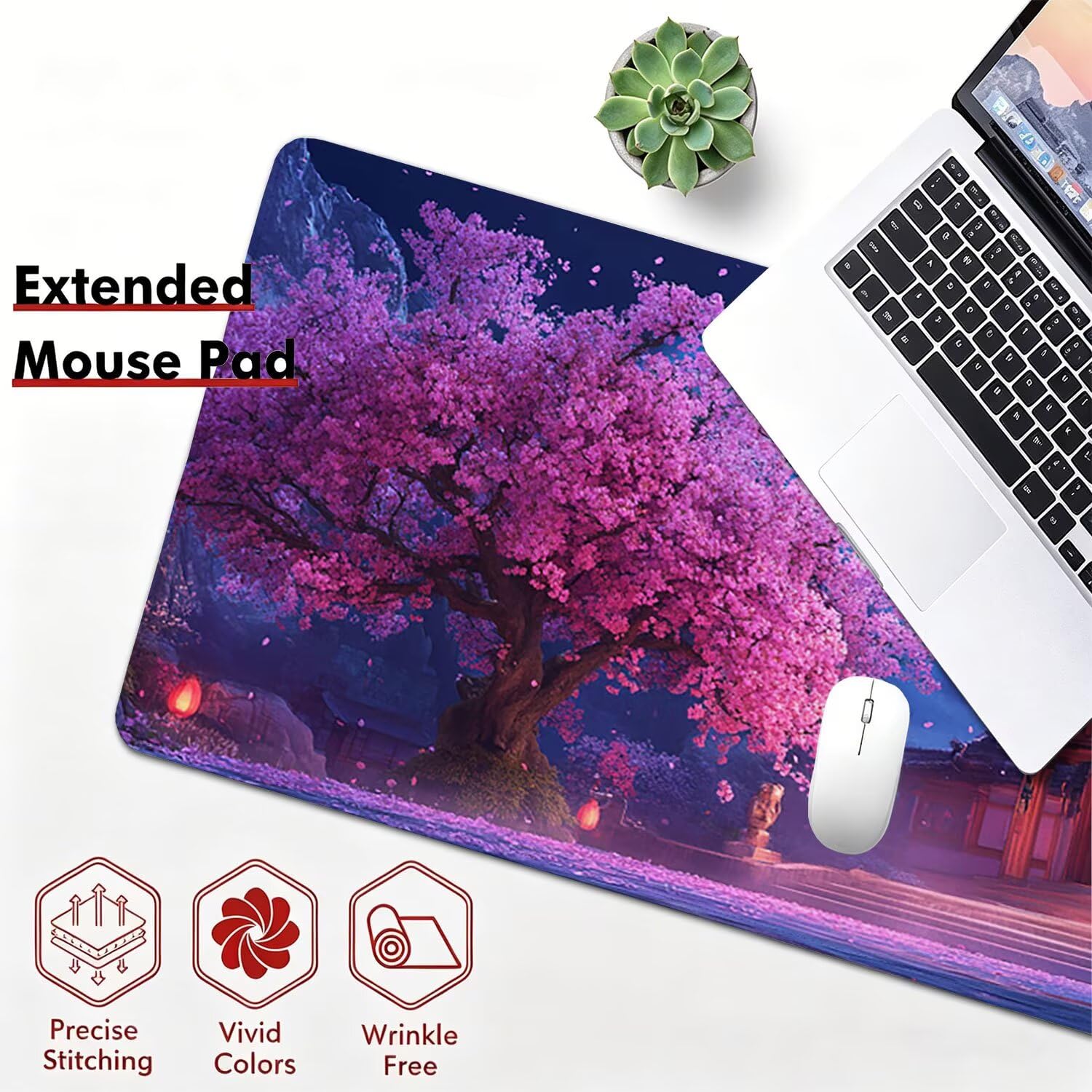 Tappetino Mouse Gaming XXL, 1200x600x4mm Retro fiori ciliegio 0x0-171 | Tappetino Scrivania con Base in Gomma Antiscivolo Bordi Cuciti per Computer, PC, Migliora la Precisione e la Velocità