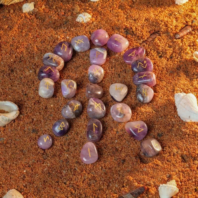 Miniatura 7 de Piedras rúnicas Amatista - Piedras preciosas y cristales - Juego de runas Futhark - Piedras de ruina vikinga - Piedras druidas grabadas -
