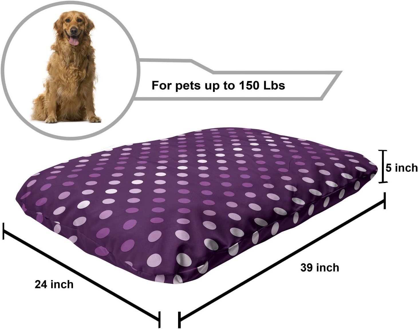 review Lunarable Geometric Pet Bed, Retro Style Illustration of Polka Dots in Pink and Purple Tones, Chew Resistant Pad for Dogs and Cats Cushion with Removable Cover, 24