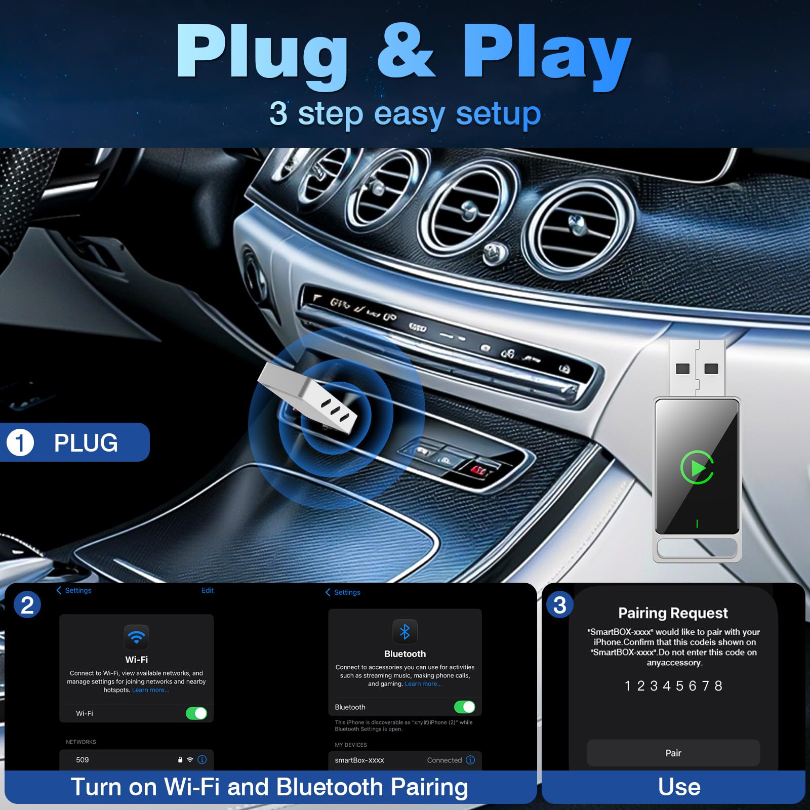 Wireless Carplay Adapter, 2 in 1 Android Auto&Carplay Wireless Adapter, Upgrade von Wired CarPlay auf Wireless, Plug und Play, kompatibel mit iPhone iOS 10+ & Android11+ und Autos mit Wired CarPlay