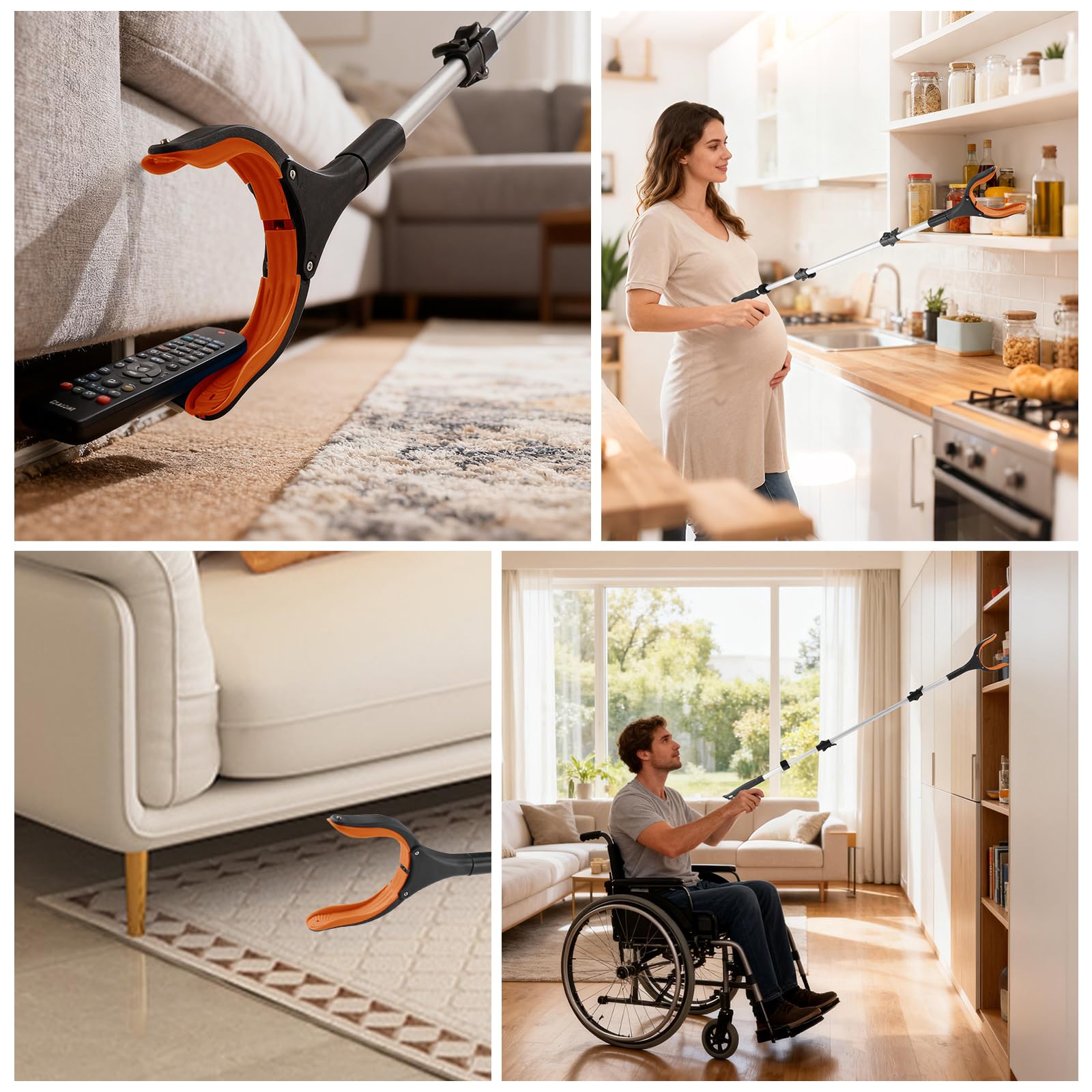 110cm Pince Ramasse Objet Pince pour Ramasser sans se Baisser Pince Telescopique Ramasse Objet avec Aimant pour Seniors Femme Enceinte Handicapés (Orange)