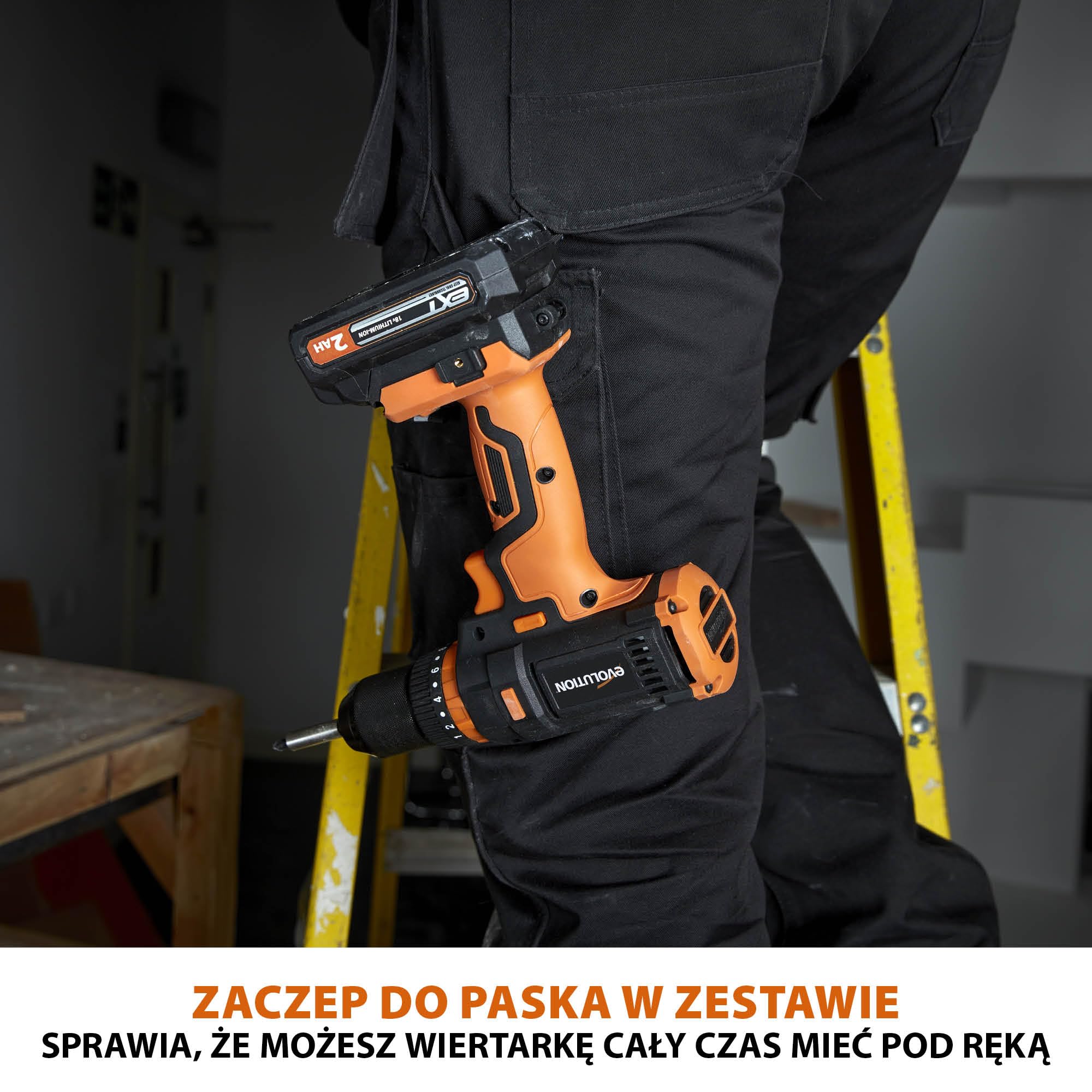 Evolution Power Tools Bezprzewodowa wiertarko-wkrętarka kombi R13CMB-Li ze zmienną prędkością i zaczepem do paska, kompatybilna z Erbauer 18v EXT, Bateria i ładowarka w zestawie