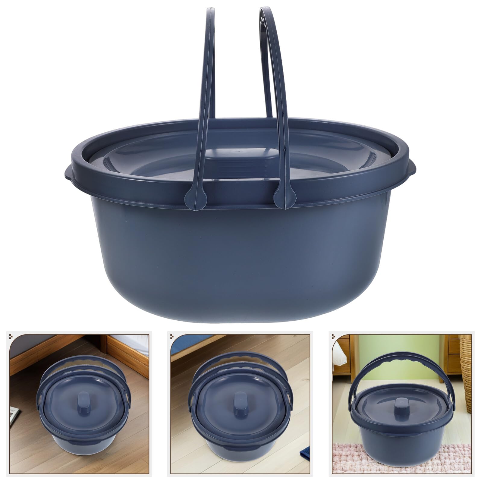 Vaso da Notte con Coperchio per Anziani in Pe Blu, Contenitore Urinario Sicuro con Doppia Maniglia per Raccolta Urine a Domicilio in Camera da Letto