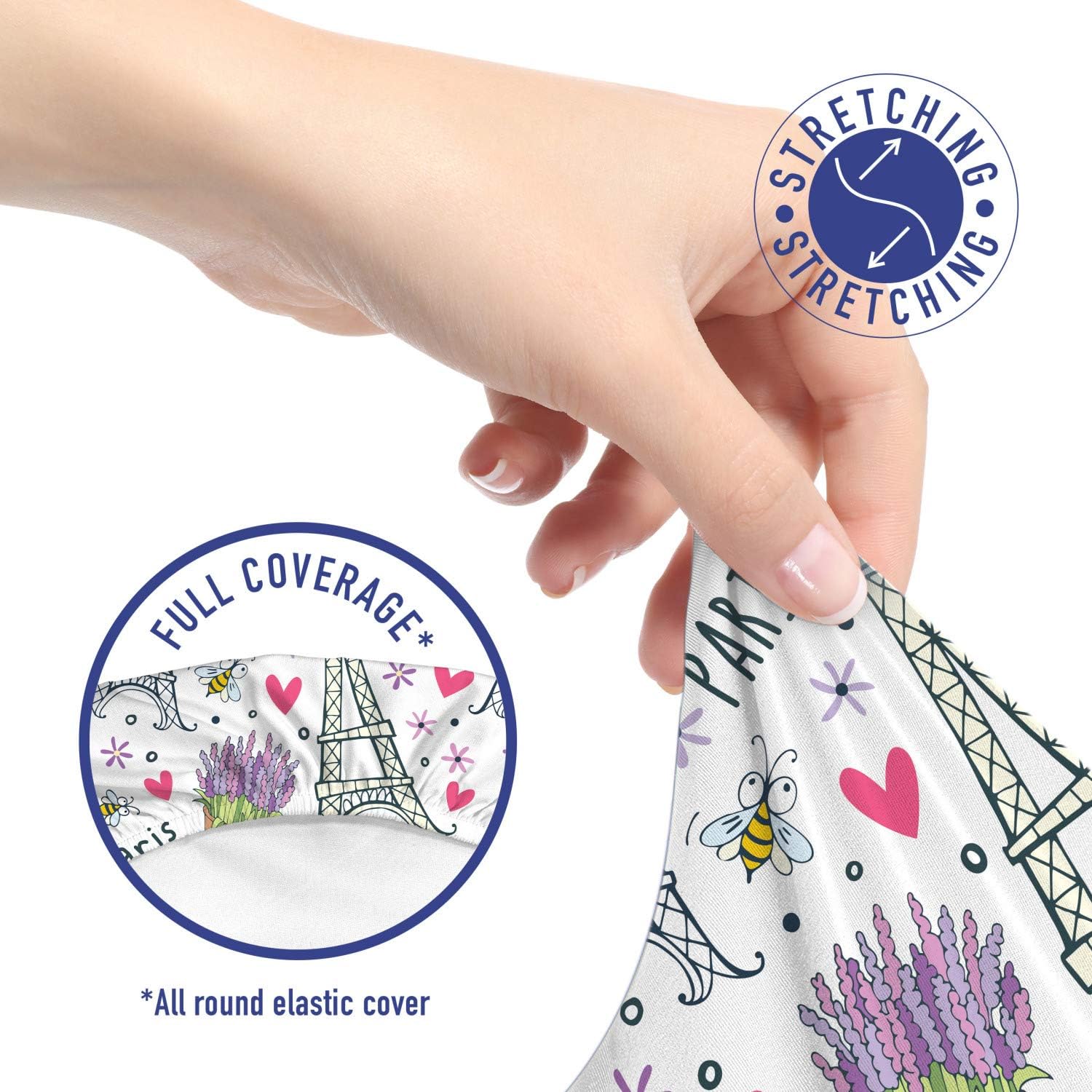 Ambesonne Eiffel Tower Office Chair Slipcover, Romantic Doodle Style Elements Scattered Bees Flowers Hearts and Plants, Protective Stretch Decorative Fabric Cover, Pink Multicolor