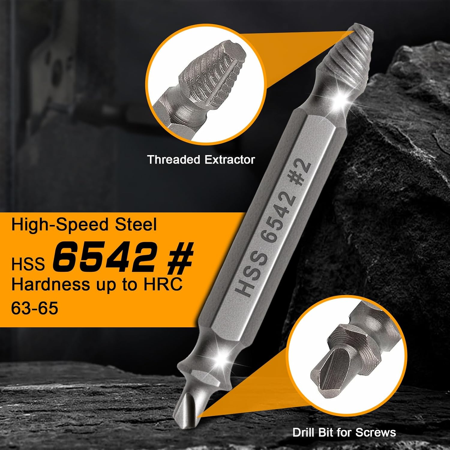 9PCS Damaged Screw Extractor Set, Hardness 65HRC, Upgraded Model HSS 6542, Removal Tool and 3 PCS Twist Drill Bit, General Bit Set Double Ended for Damaged Broken Stripped Screws
