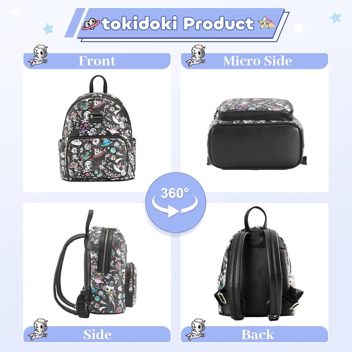 Tokidoki Backpack for Women PU Leather Backpack Purse Unicorno Casual Daypack for Work Weekender Business Hiking (black) - Image 4