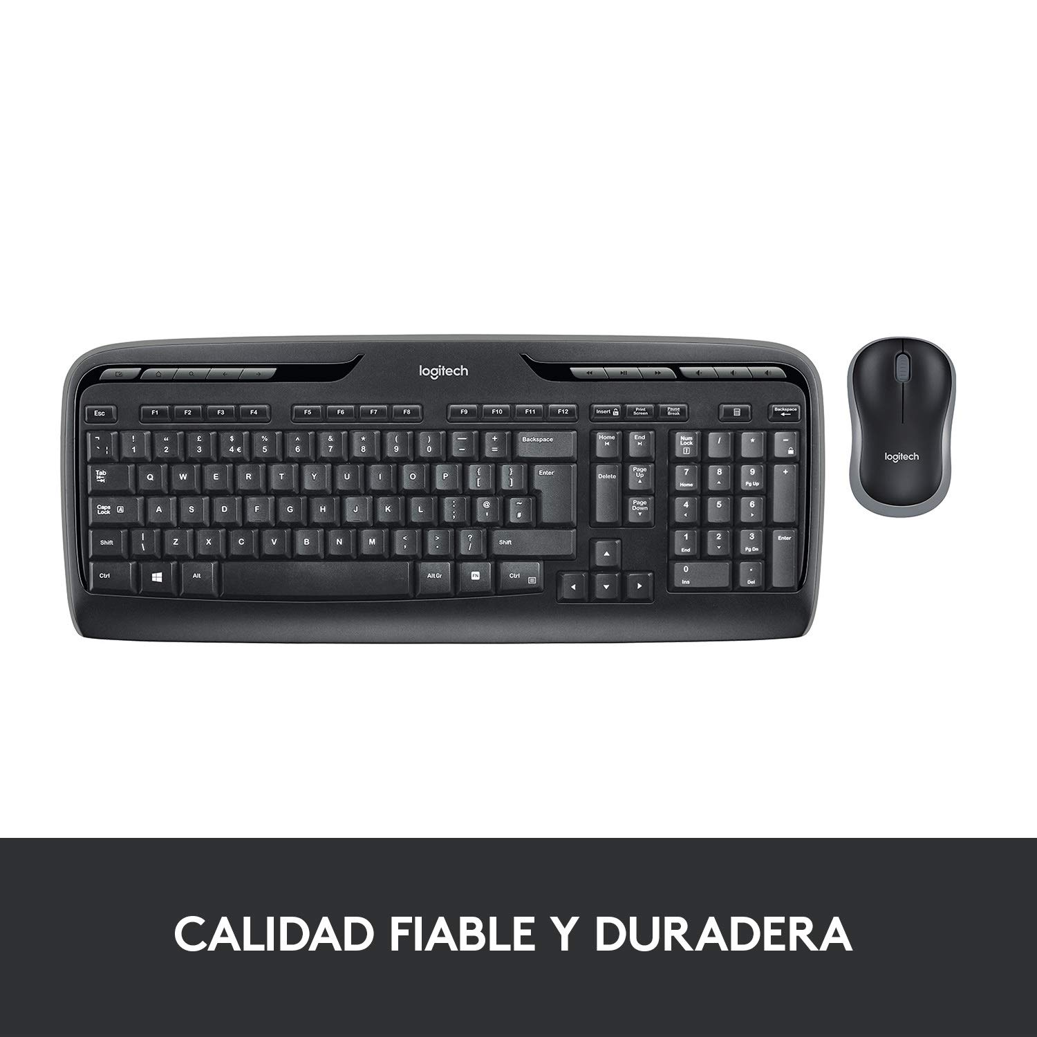 Logitech MK330 Combo Teclado y Ratón Inalámbrico para Windows, 2.4 GHz con Receptor USB, Ratón Inalámbrico Portátil, Teclas Multimedia, PC/Portátil, Disposición QWERTY Español, Negro
