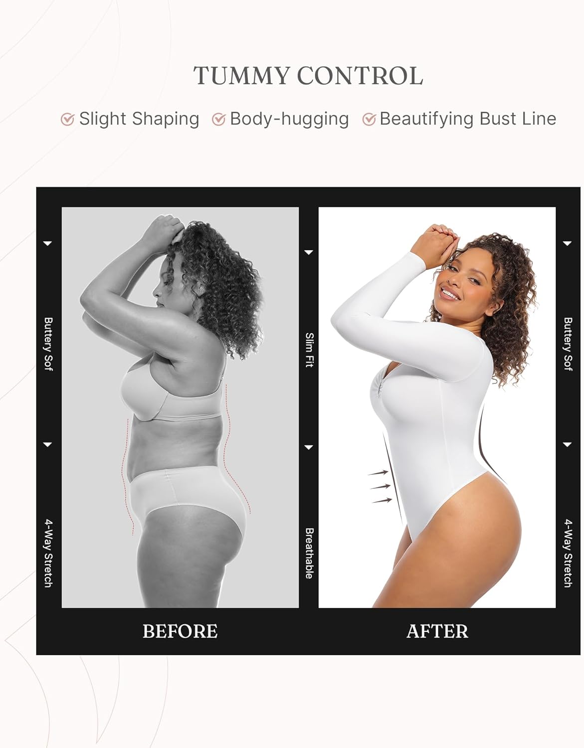 FeelinGirl Shapewear Bodysuit for Women Long Sleeve Tummy Control Body Suits Seamless Thong Body Shaper - Image 3