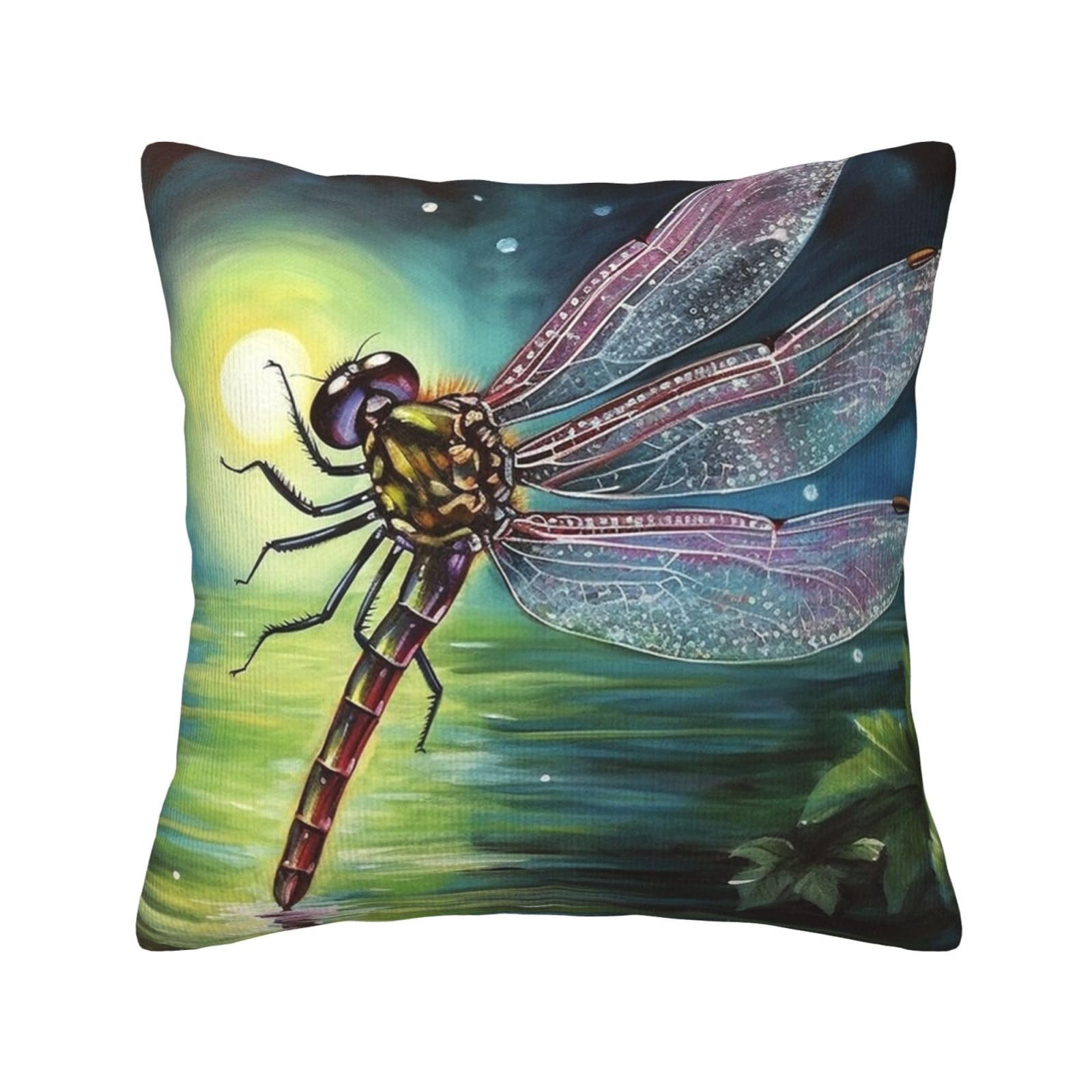 Housse de coussin en velours côtelé libellule 50x50 cm pour salon