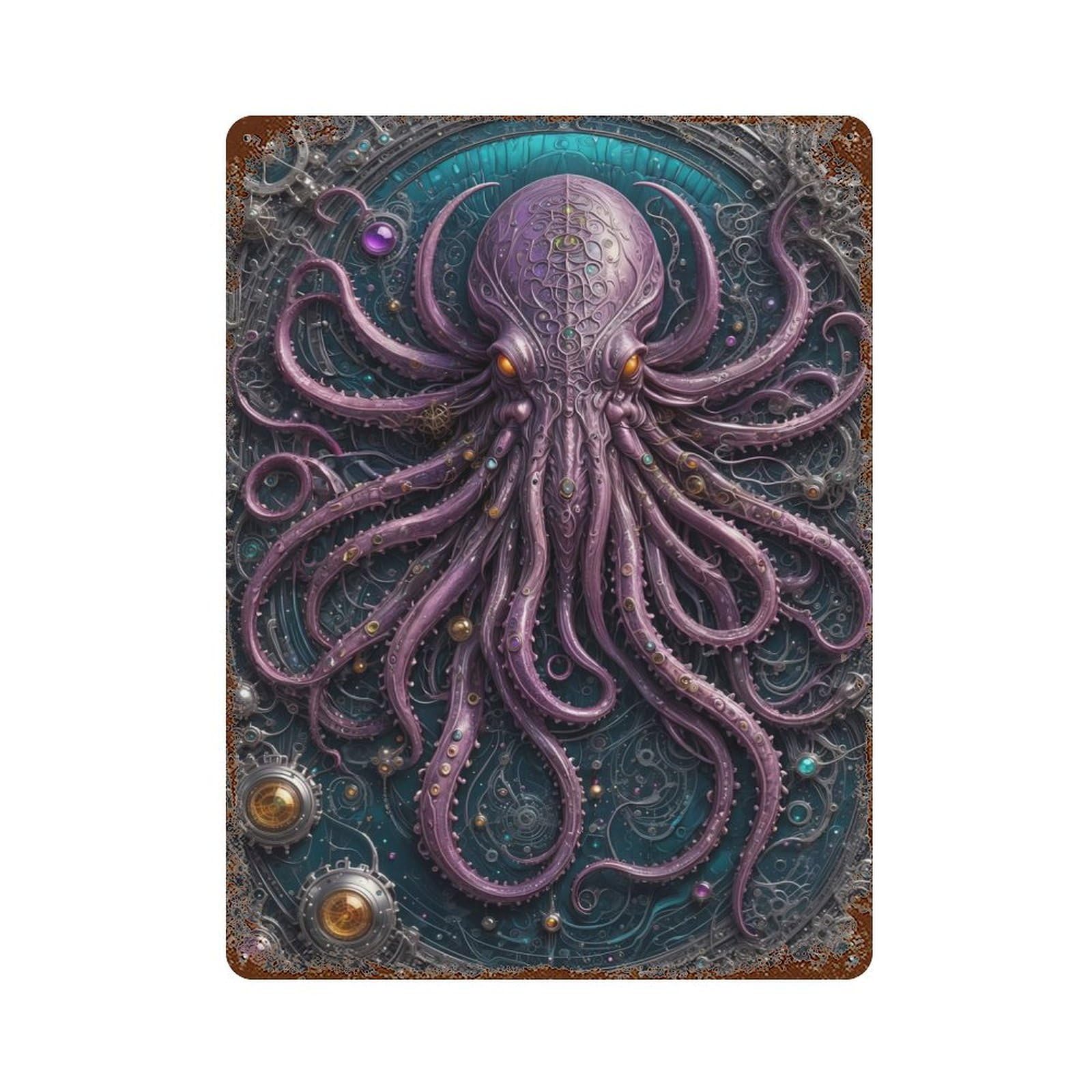 Rust Effect Steampunk Cthulhu Vintage Rust Metal Sign 15.7"x11.8", Farmhouse Wall Decor for Farmhouse, Kitchen And Entryway Decor