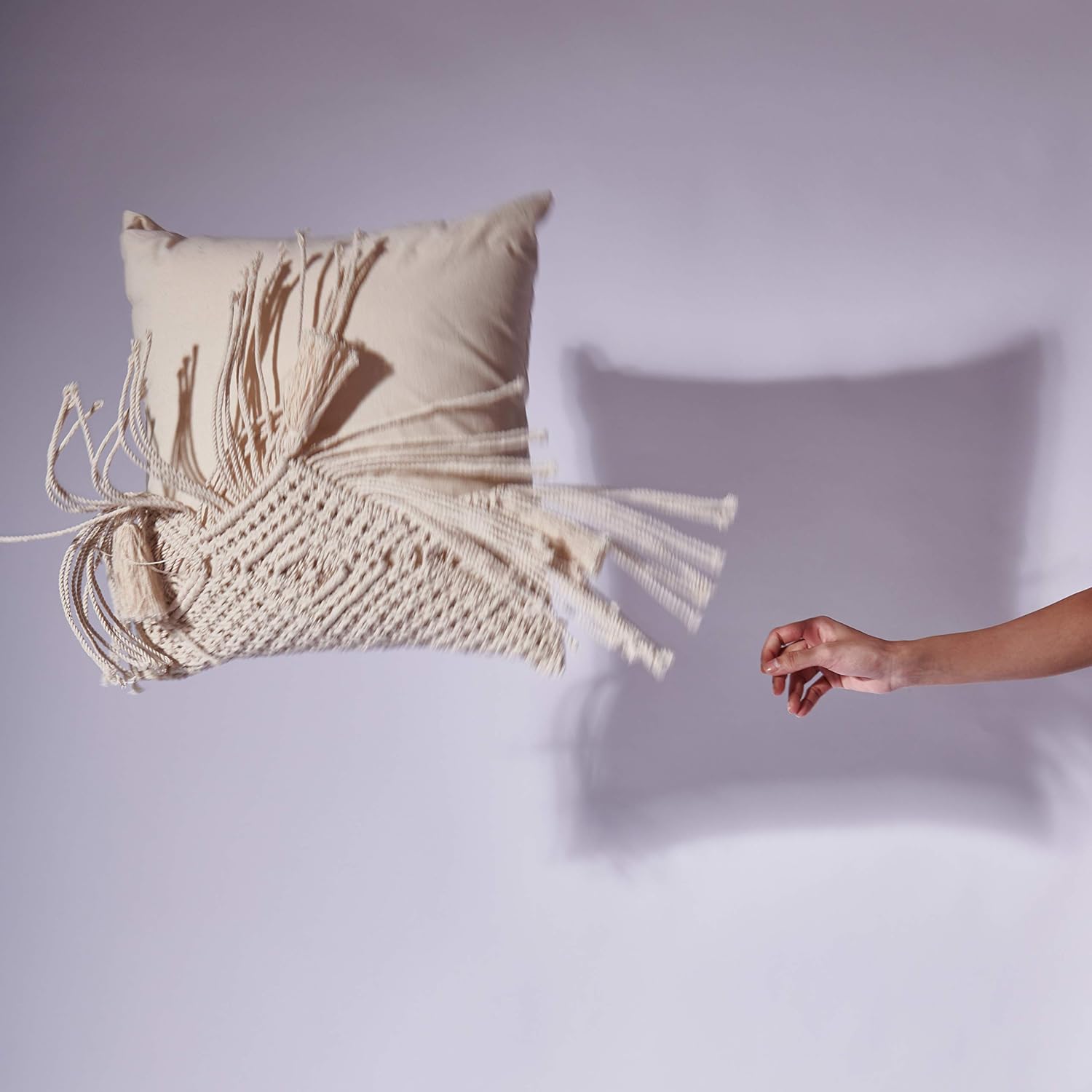 Folkulture Boho Throw Pillow Covers 18X18, Macrame Decorative Pillow Covers, Modern Farmhouse Bohemian Pillowcases for Bed, Couch or Sofa, Set of 2 Farmhouse Pillow Covers with Tassels, Natural White - Image 6