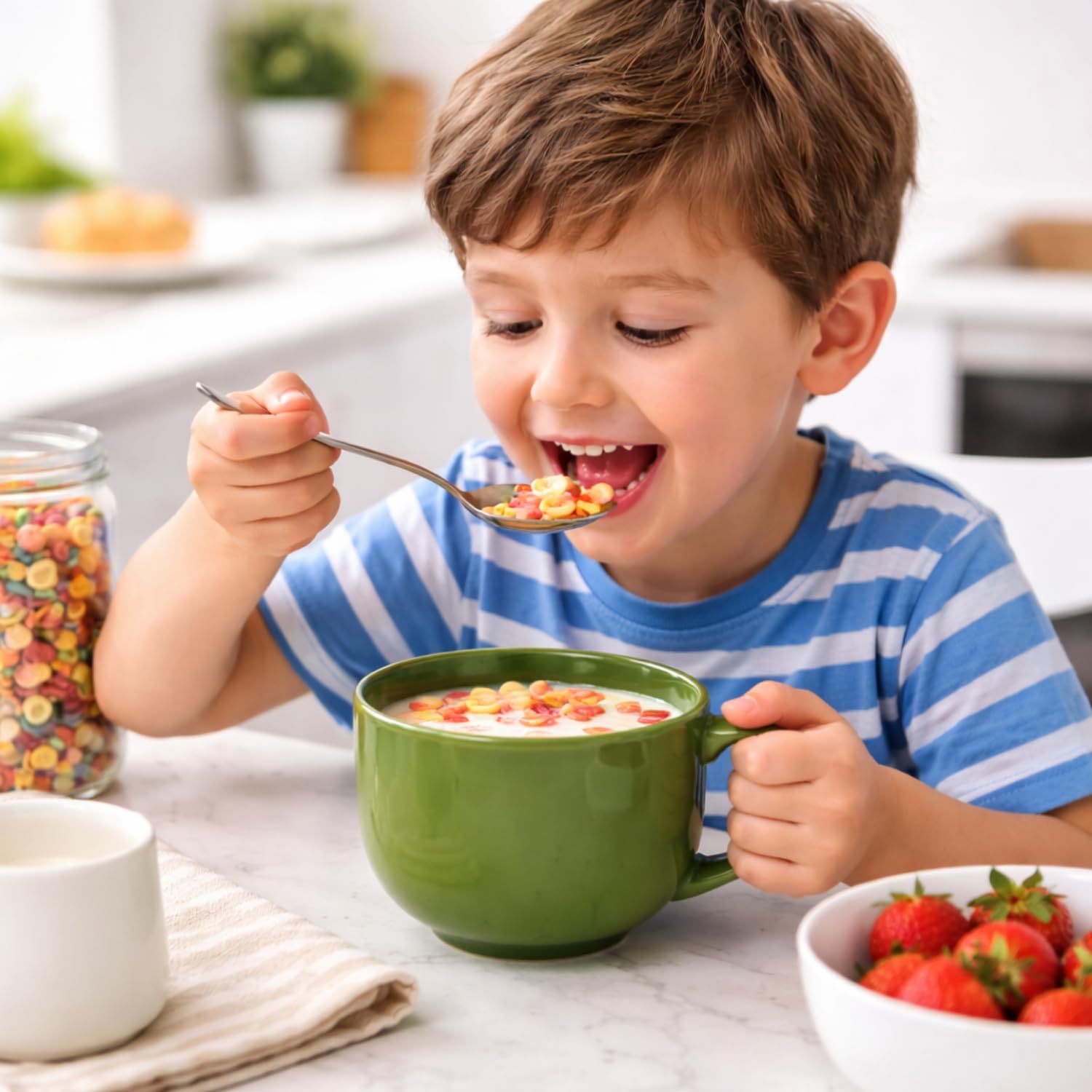 PALUPLUS 4 Tazze da Colazione in Porcellana 450 ml, Lavabili in Lavastoviglie, per Microonde