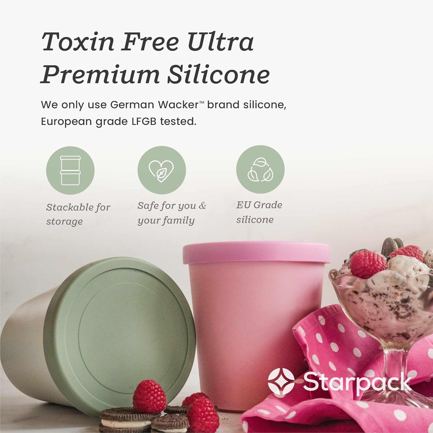 Starpack 'Freeze the Day' Ice Cream Storage Containers for Freezer (2 Pcs) - 1 Quart Ice Cream Containers for Homemade Ice Cream - Reusable Ice Cream Containers with Lids - Leak-Free Lids (Silicone) - Image 5