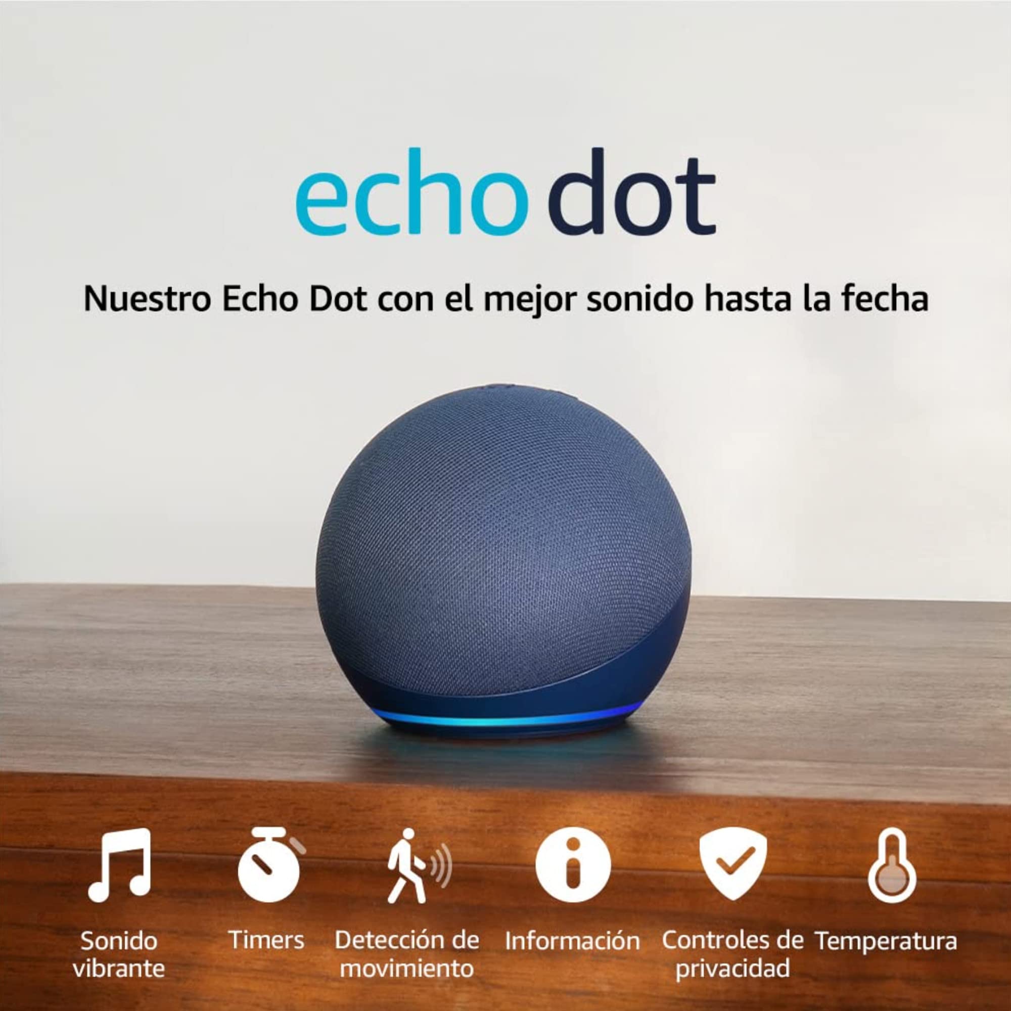 Amazon Echo Dot (modelo más reciente): bocina Alexa con sonido vibrante, ideal para recámaras, comedores y oficinas (azul), con el Acceso Anticipado de Alexa+