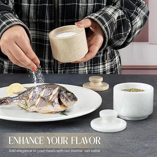 Miniatura 71 de MARBLOUS KRAFTS Salero de Mármol 3" Cebra Negra y Verona Cuenco de Sal Escamosa y Pimienta con Tapa, Almacenamiento para el Hogar y Recipientes