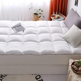 Hotel Quality Mattress Topper Single Double Super King 4ft Bed 4 Inch 10cm Extra Thick Quilted Heavy Box Stitched Fluffy Hypoallergenic Waterproof Microfiber with Strong Elasticated Corner Straps