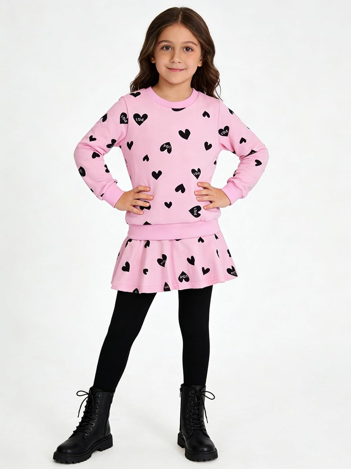 DDSOL Little Girls Valentines Outfit Heart Print Sweatshirt Top Long Pantskirts 2pcs Baby Pant Set for Toddlers Kids - Image 5