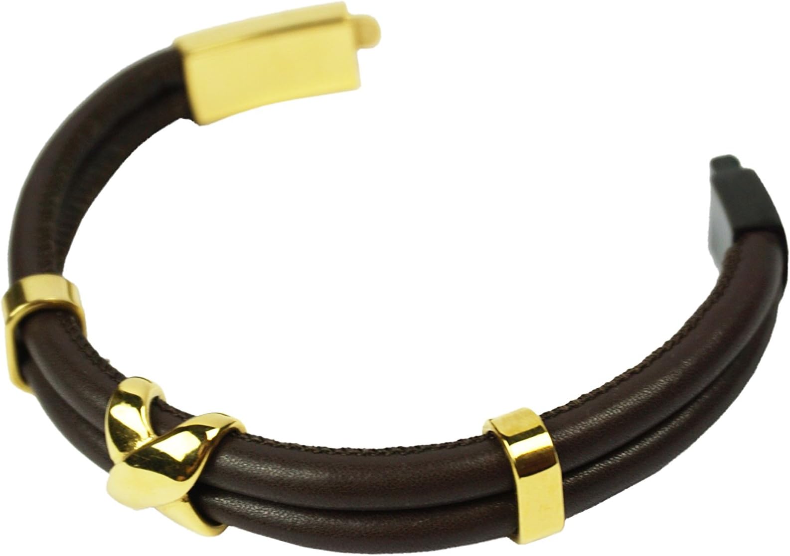 Elijah Breznev, elegant women's leather bracelet, brown/gold with X-design and a solid clip closure, high-quality brown women's bracelet, women's fashion 2018.