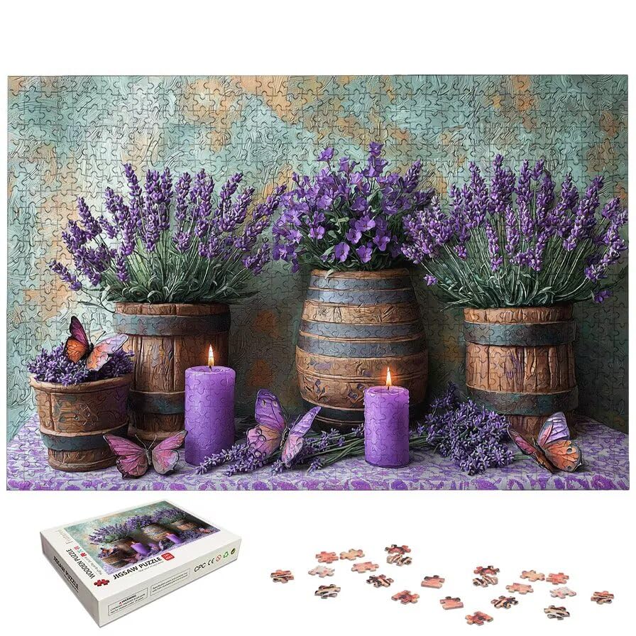 Puzzle 2000 sztuk lawendy, drewniane puzzle kwiatowe dla dorosłych, rozmiar: 100 x 70 cm, puzzle 2000 sztuk dla dorosłych, rodzinne gry edukacyjne, puzzle pomysł na prezent dla kobiet, wystrój domu