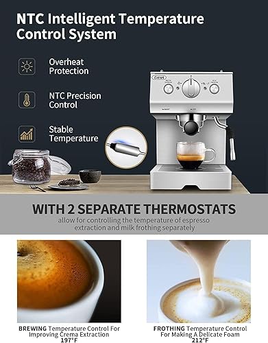 Miniatura 3 de Gevi Cafetera de capuchino de calentamiento rápido de 15 barras con espumador de leche espumosa para expreso, latte machiato, tanque de agua