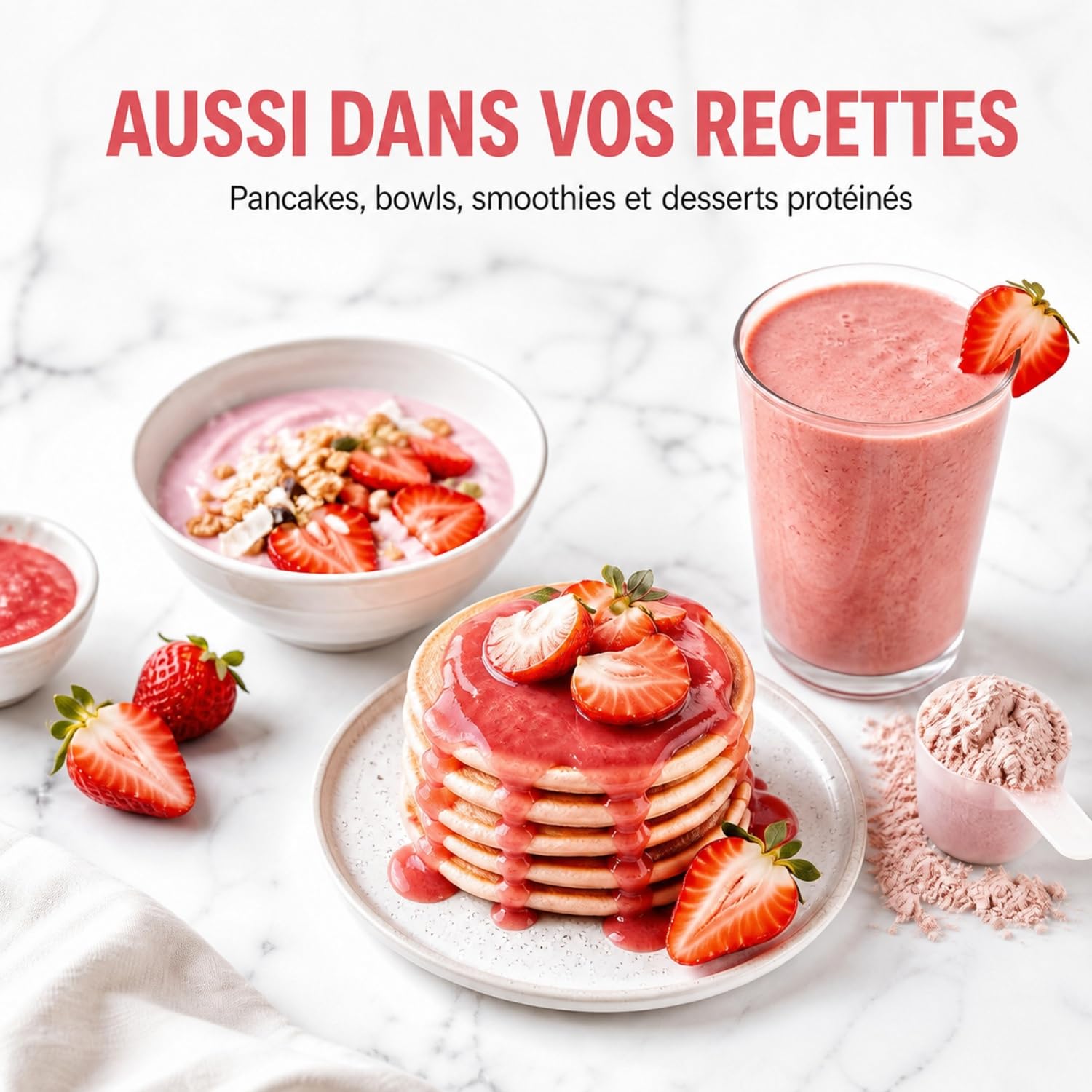 Whey protéine en poudre 1 kg, saveur yaourt fraise | 77% de protéines | Shake crémeux, faible en graisses et en sucres | Sans gluten | Pour l’entraînement quotidien