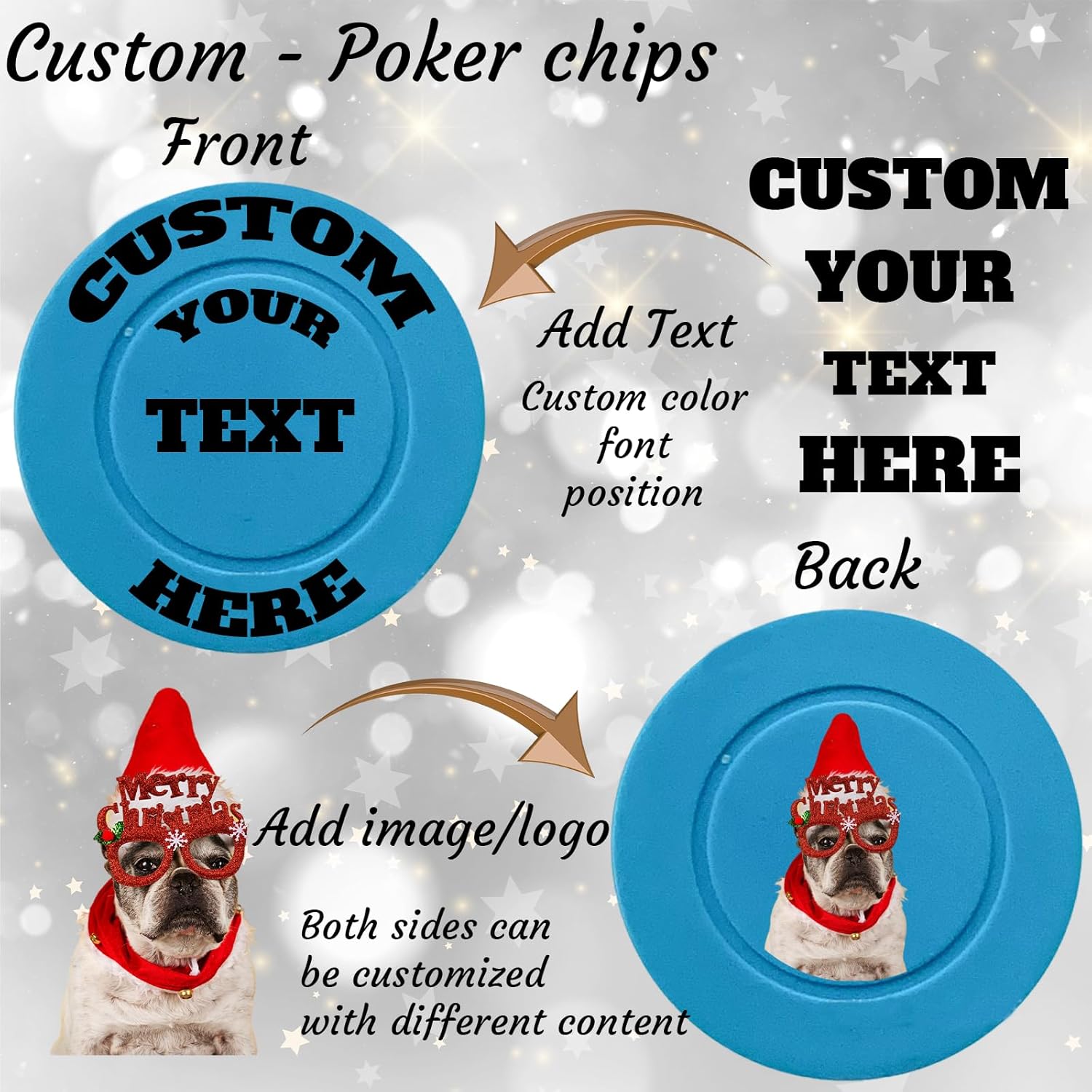 Custom Poker Chips Personalized Plastic Poker Chips with Logo Funny Parties Chips Print Your Photo or Text Golf Ball Markers for Putting Green Blue