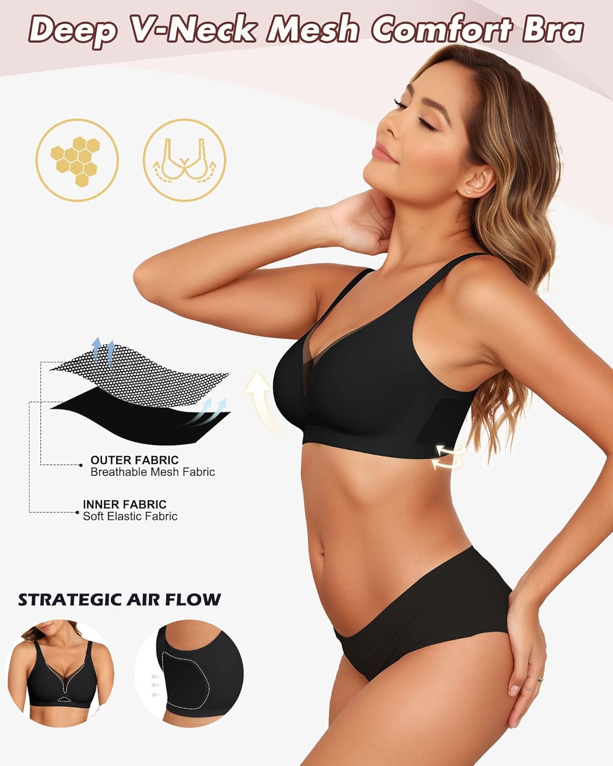 As Fairy Women’s Sexy Deep V Mesh Wireless Bra Seamless Bralettes, Soft Support Breathable Comfort Daily Wear Brassiere - Image 2