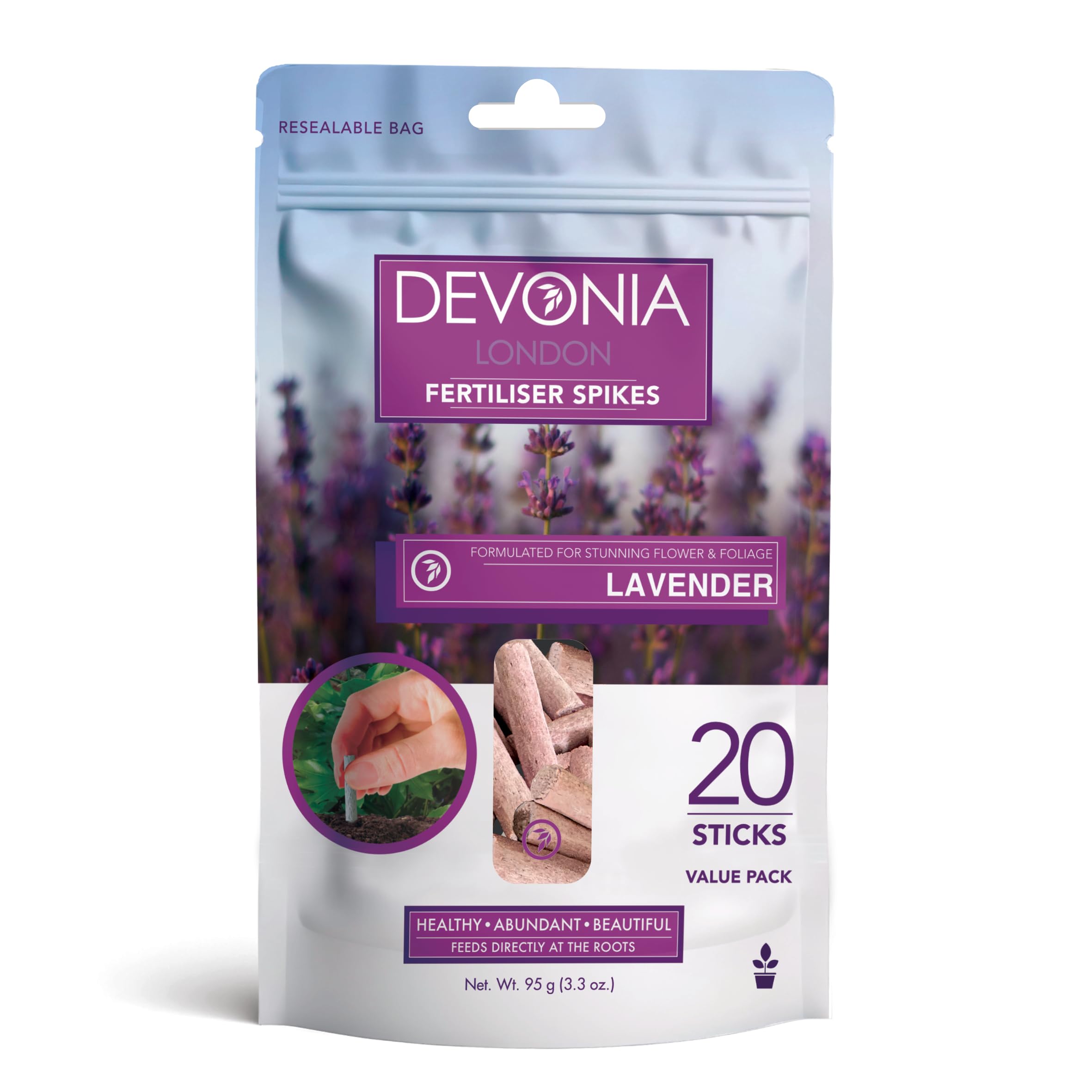 Devonia Lavender Plant Food Fertiliser Sticks | Slow-Release Fertiliser for Healthy, Vibrant Lavender | Pre-Measured, Easy to Use, Mess-Free Feeding | Feeds All Season Long | Feed For Lavender Plants — image 1