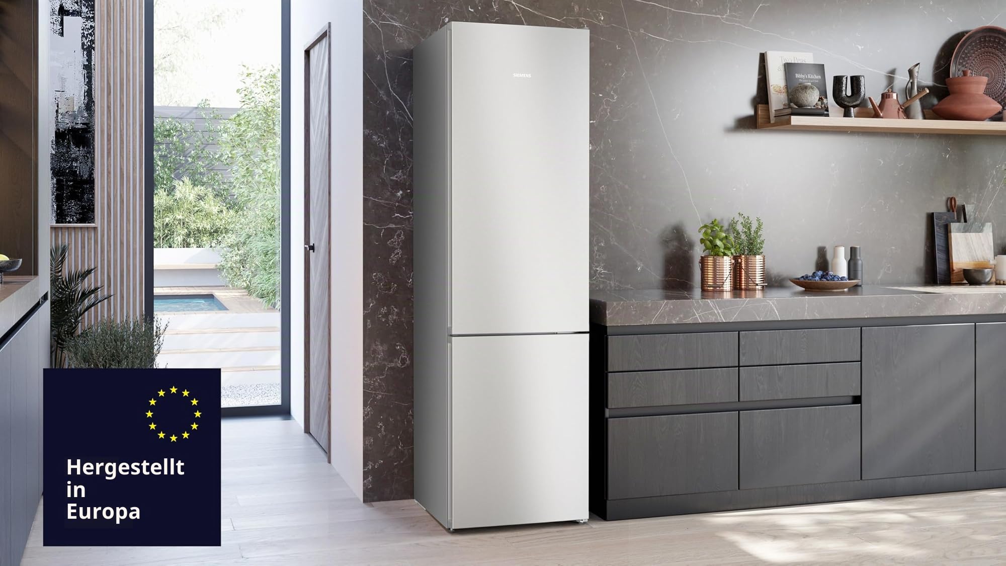Siemens iQ300 Freistehende Kühl-Gefrier-Kombination 203 x 60 cm, KG39NVICV, 260 L Kühlen & 103 L Gefrieren, Total noFrost, Nahtlose Platzierung, hyperFresh 0°C Schublade, LED-Beleuchtung, Edelstahl