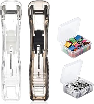 Reusable Portable Binder Paper Clips Stapler, 40 Sheet Capacity-100 Pcs Paper Clam Clip Refills dispensers, Mini Push Stapler Dispenser Papers Clamps for Fixing Documents Home School Desk Office
