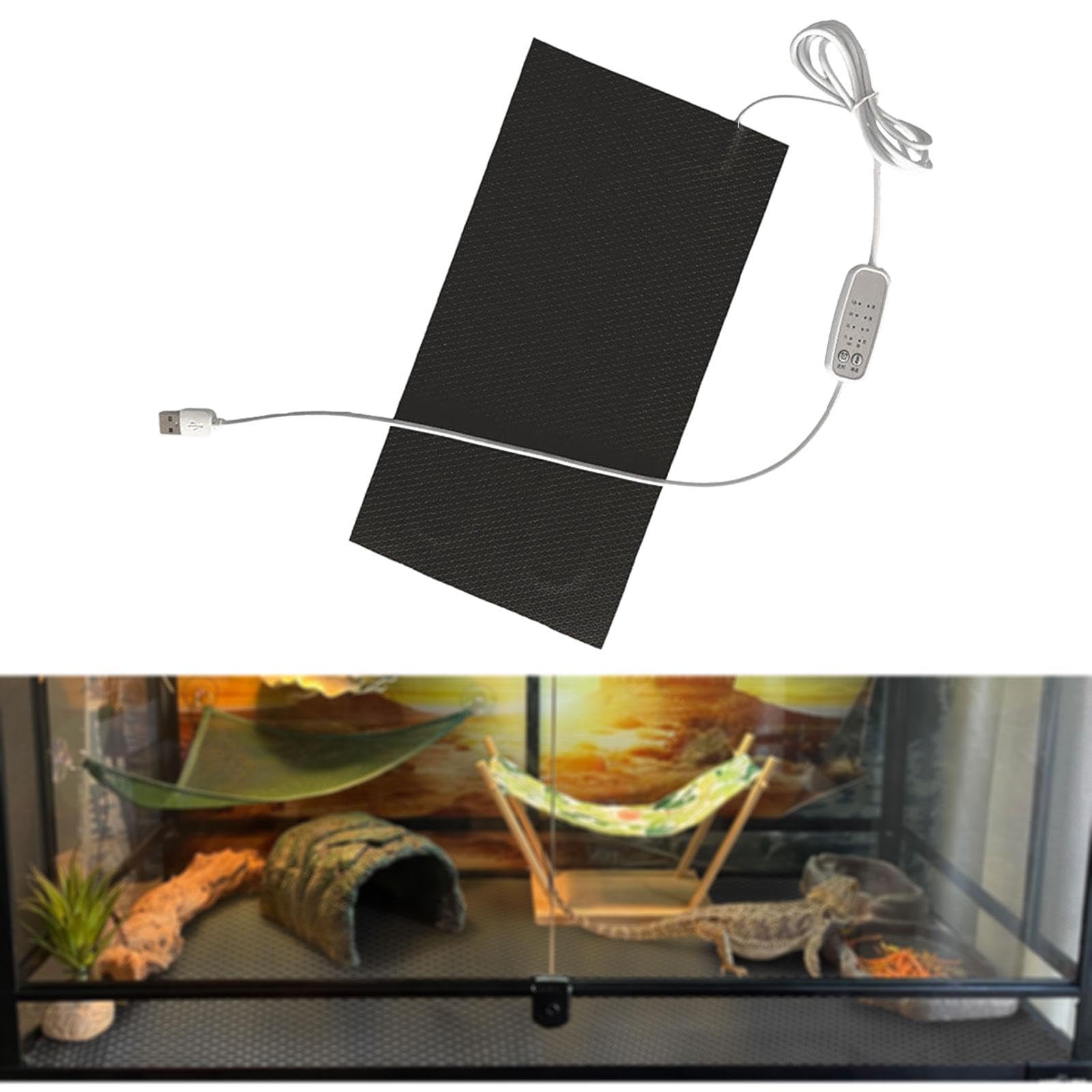 MagiDeal Tappetino riscaldante per rettili, USB a 4 velocità, temperatura regolabile, cuscino riscaldante per terrario, tappetino per, 30x35 Cm