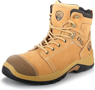 Steel Toe Work Boots for Men, PORON-XRD Pressure Buffer Non-Slip Rubber Leather Shoes, Static-dissipative(OX1624)